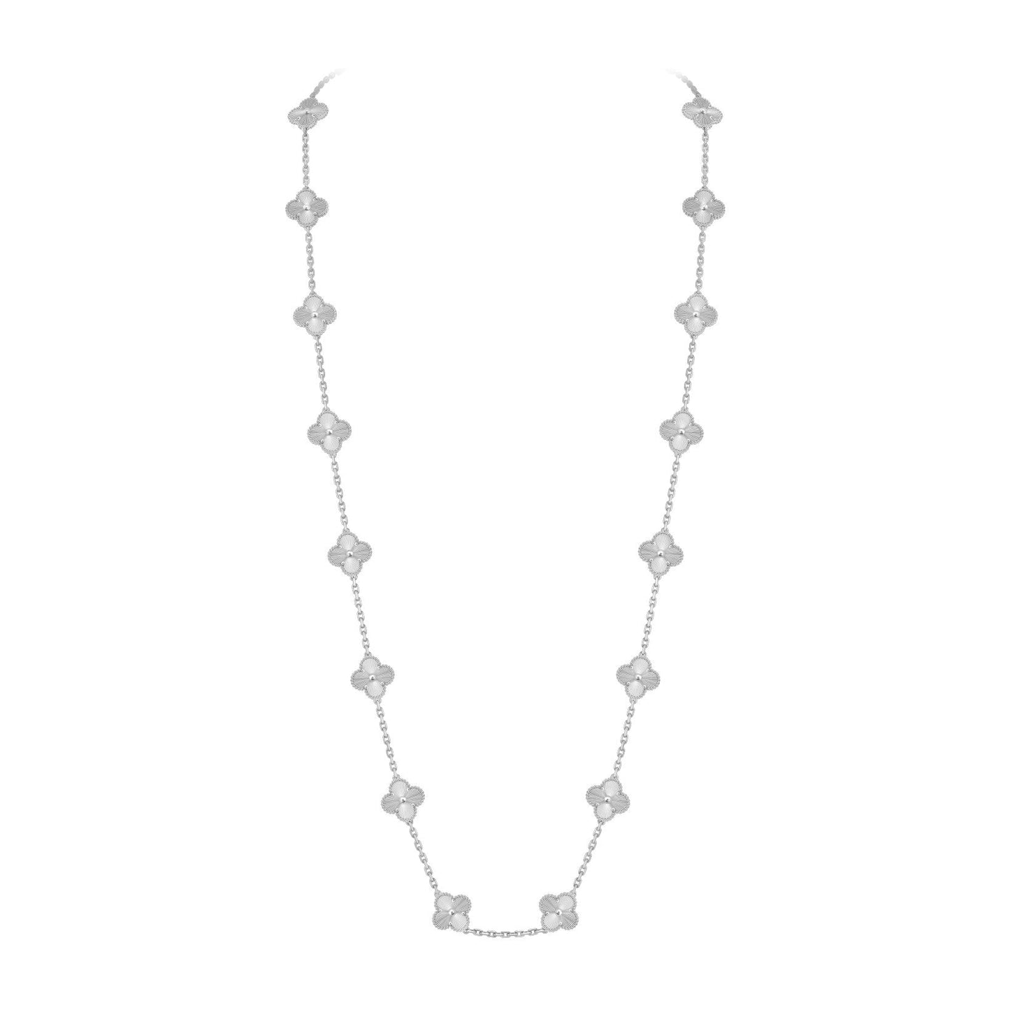 [Riva Jewelry]KLASSISCHES LANGE HALSKEKETTE MIT 20 KLEEBBLÄTTERN AUS WEISSGOLD KOLLEKTION