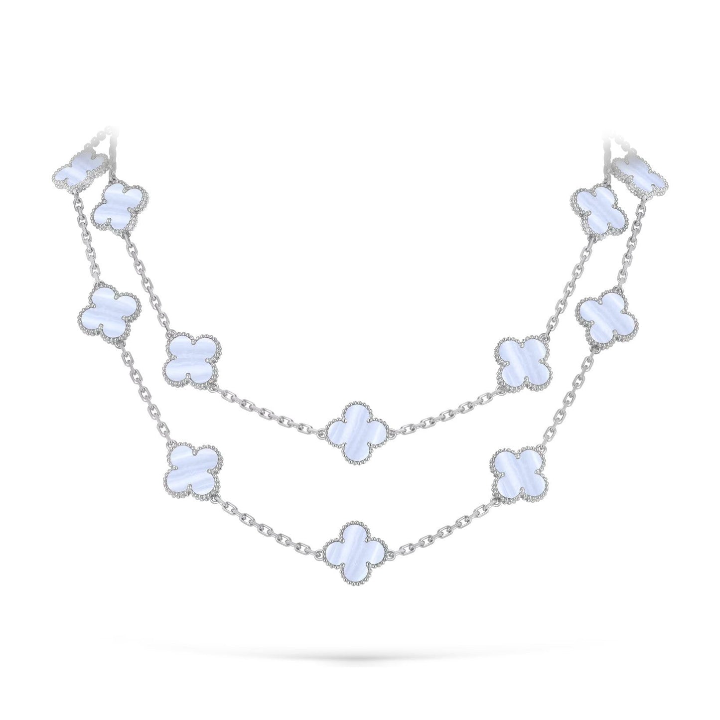[Riva Jewelry]KLASSISCHES LANGE HALSKEKETTE MIT 20 KLEEBBLÄTTERN AUS WEISSGOLD KOLLEKTION