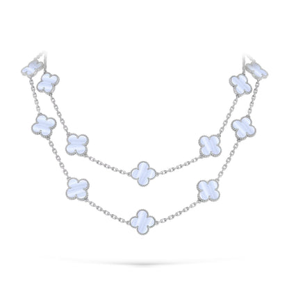 [Riva Jewelry]KLASSISCHES LANGE HALSKEKETTE MIT 20 KLEEBBLÄTTERN AUS WEISSGOLD KOLLEKTION