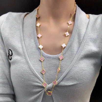 [Riva Jewelry ]CLOVER 20 MOTIFS PINK MOP NECKLACE