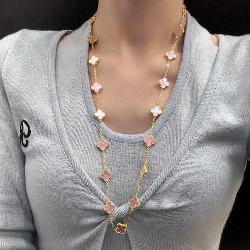 [Riva Jewelry ]CLOVER 20 MOTIFS PINK MOP NECKLACE