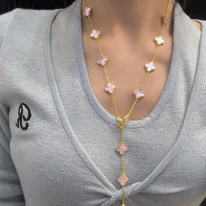[Riva Jewelry ]CLOVER 20 MOTIFS PINK MOP NECKLACE