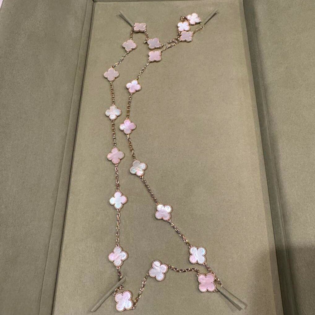 [Riva Jewelry ]CLOVER 20 MOTIFS PINK MOP NECKLACE