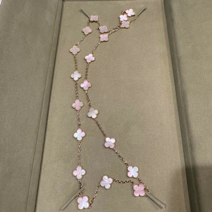 [Riva Jewelry ]CLOVER 20 MOTIFS PINK MOP NECKLACE