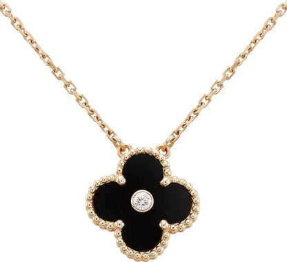 [Riva Jewelry ]CLOVER 15MM DIAMOND ONYX NECKLACE