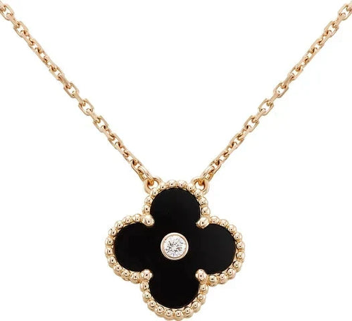 [Riva Jewelry ]CLOVER 15MM DIAMOND ONYX NECKLACE