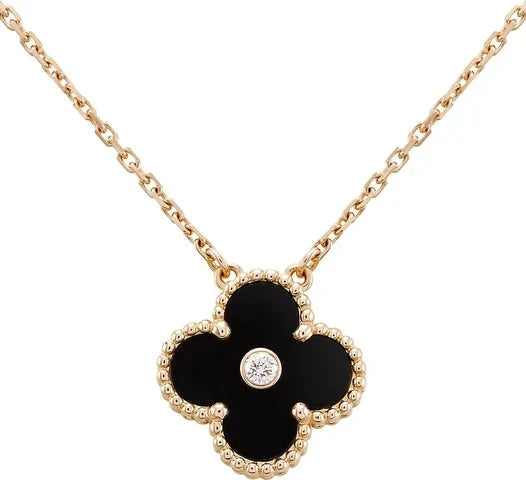 [Riva Jewelry ]CLOVER 15MM DIAMOND ONYX NECKLACE