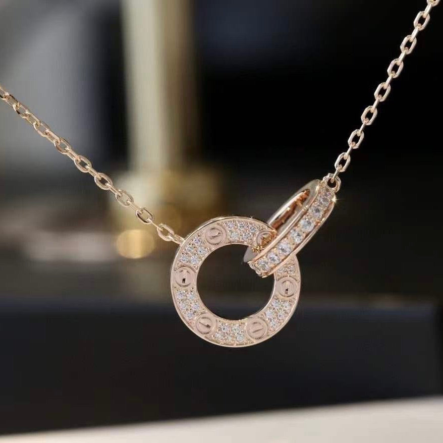 [Riva Jewelry ]LOVE 7.6MM NECKLACE ROSE GOLD AND SILVER  FULL DIAMOND