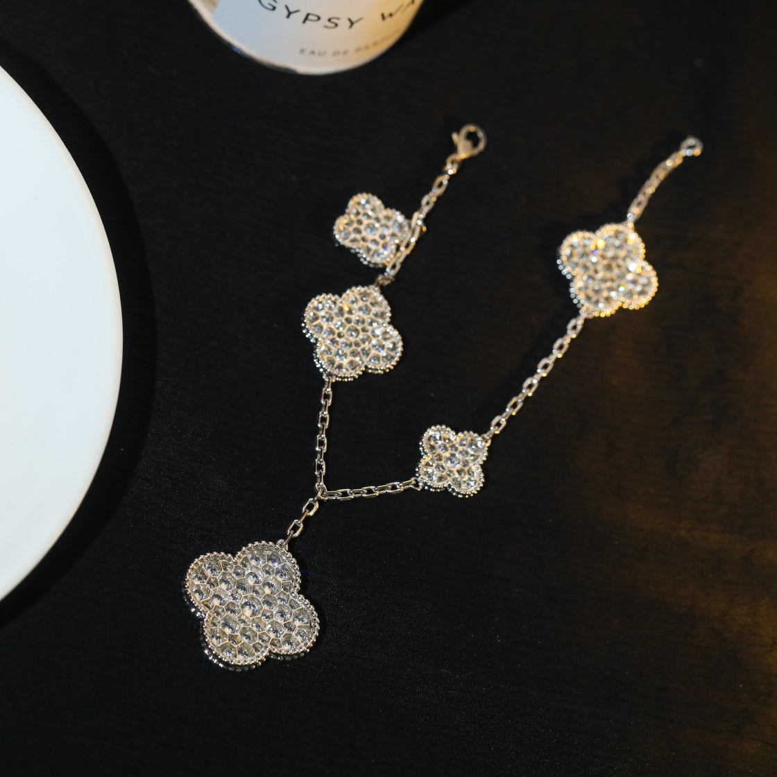 [Riva Jewelry ]CLOVER BRACELET 5 MOTIF SILVER DIAMOND PAVED