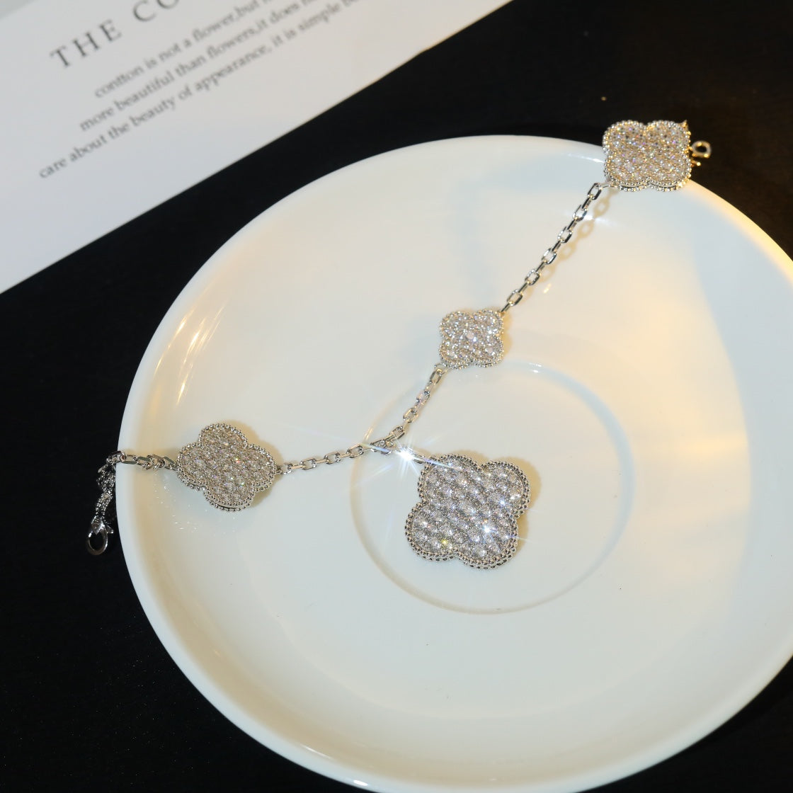 [Riva Jewelry ]CLOVER BRACELET 5 MOTIF SILVER DIAMOND PAVED