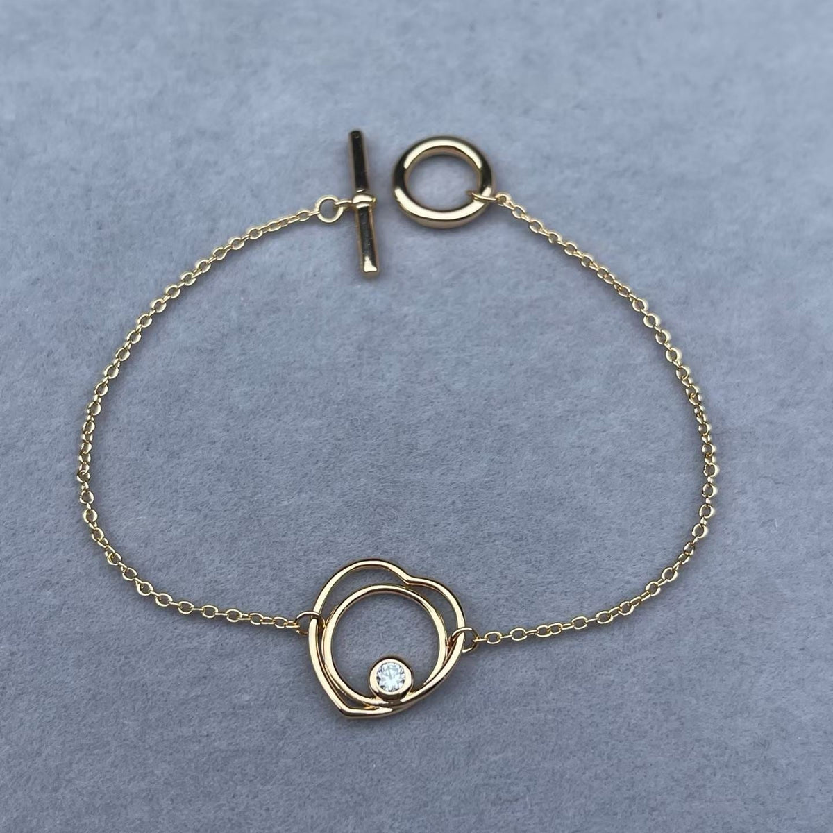 [Riva Jewelry]HOLLOW HEART SINGLE DIAMOND BRACELET