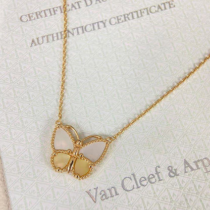 [Riva Jewelry]NEW ROSE GOLD WHITE MOTHER OF PEARL BUTTERFLY NECKLACE