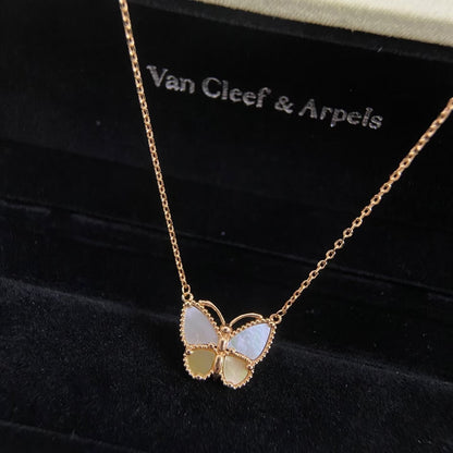 [Riva Jewelry]NEW ROSE GOLD WHITE MOTHER OF PEARL BUTTERFLY NECKLACE