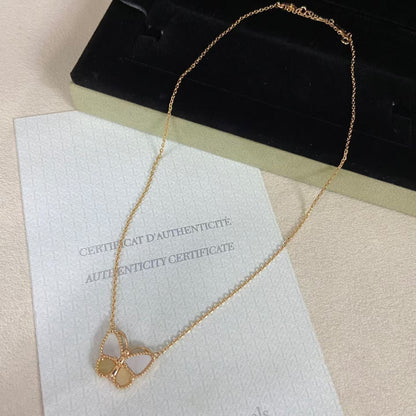 [Riva Jewelry]NEW ROSE GOLD WHITE MOTHER OF PEARL BUTTERFLY NECKLACE