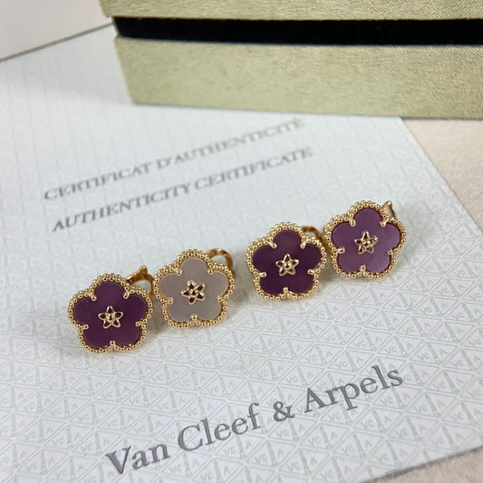 [Riva Jewelry]NEW PURPLE PLUM FRAGRANCE PLUM BLOSSOM GOLD EARRINGS