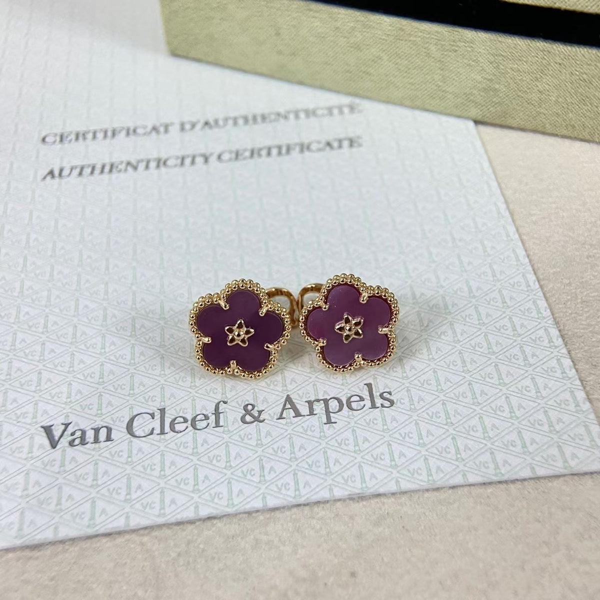 [Riva Jewelry]NEW PURPLE PLUM FRAGRANCE PLUM BLOSSOM GOLD EARRINGS