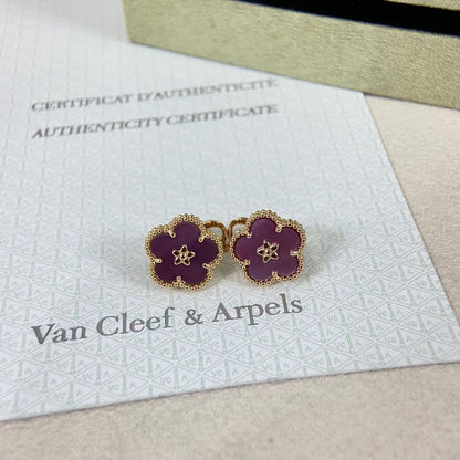 [Riva Jewelry]NEW PURPLE PLUM FRAGRANCE PLUM BLOSSOM GOLD EARRINGS