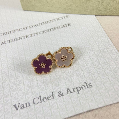 [Riva Jewelry]NEW PURPLE PLUM FRAGRANCE PLUM BLOSSOM GOLD EARRINGS