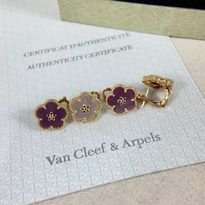 [Riva Jewelry]NEW PURPLE PLUM FRAGRANCE PLUM BLOSSOM GOLD EARRINGS