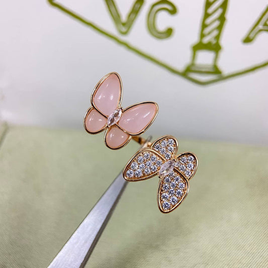 [Riva Jewelry]TWIN BUTTERFLY NEW DIAMOND & PINK BUTTERFLY RING