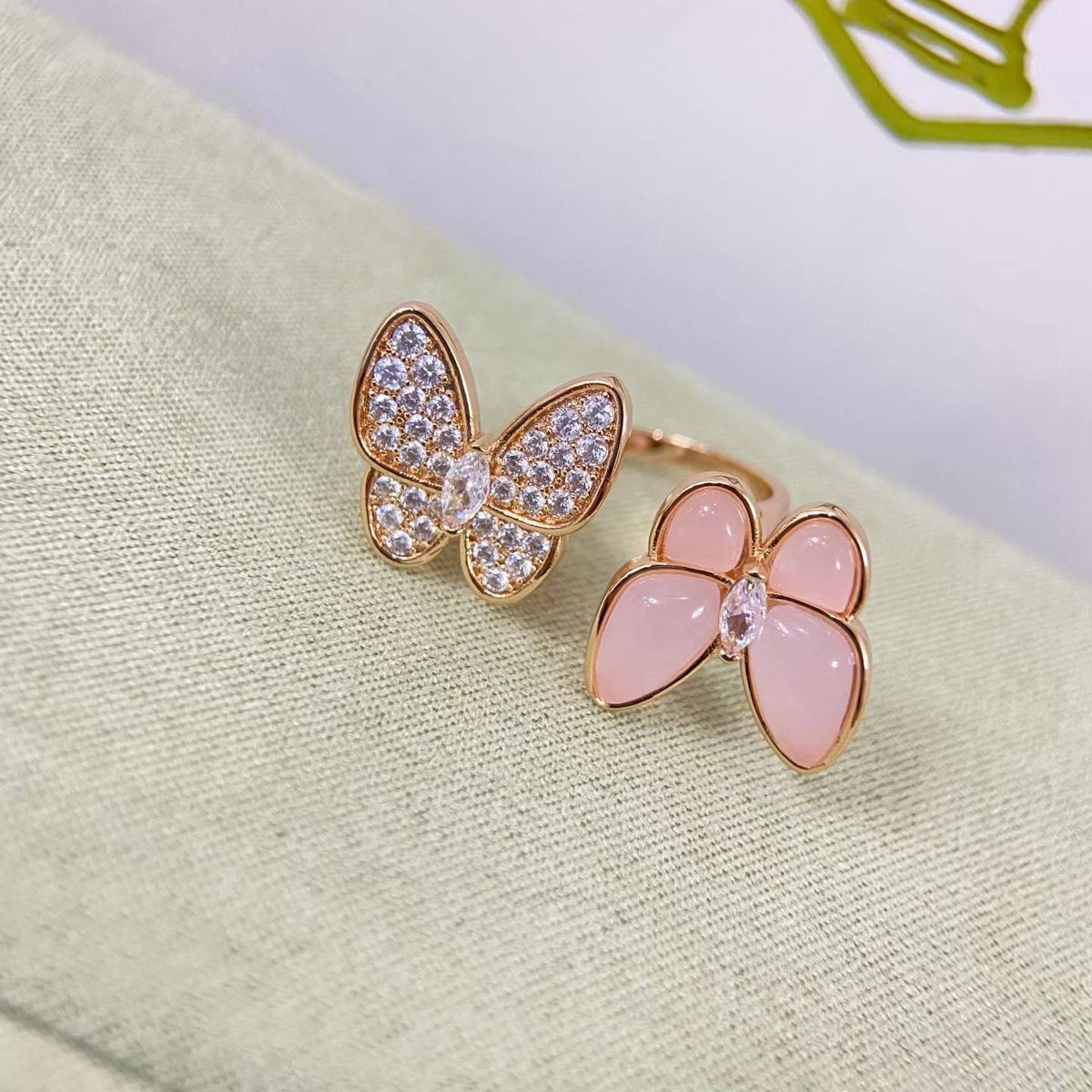 [Riva Jewelry]TWIN BUTTERFLY NEW DIAMOND & PINK BUTTERFLY RING