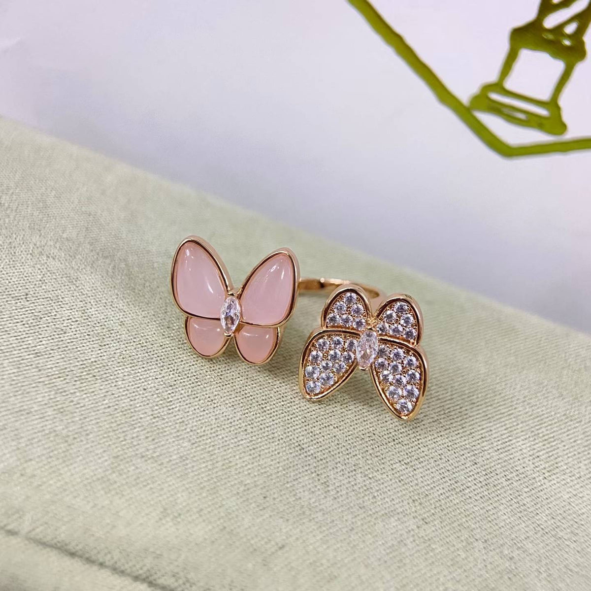 [Riva Jewelry]TWIN BUTTERFLY NEW DIAMOND & PINK BUTTERFLY RING