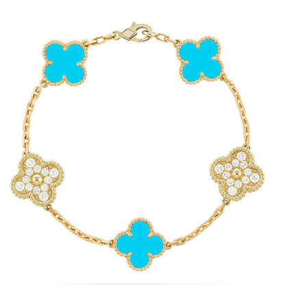 [Riva Jewelry]LUCKY CLOVER 5-MOTIF ARMBAND - TÜRKIS KOLLEKTION