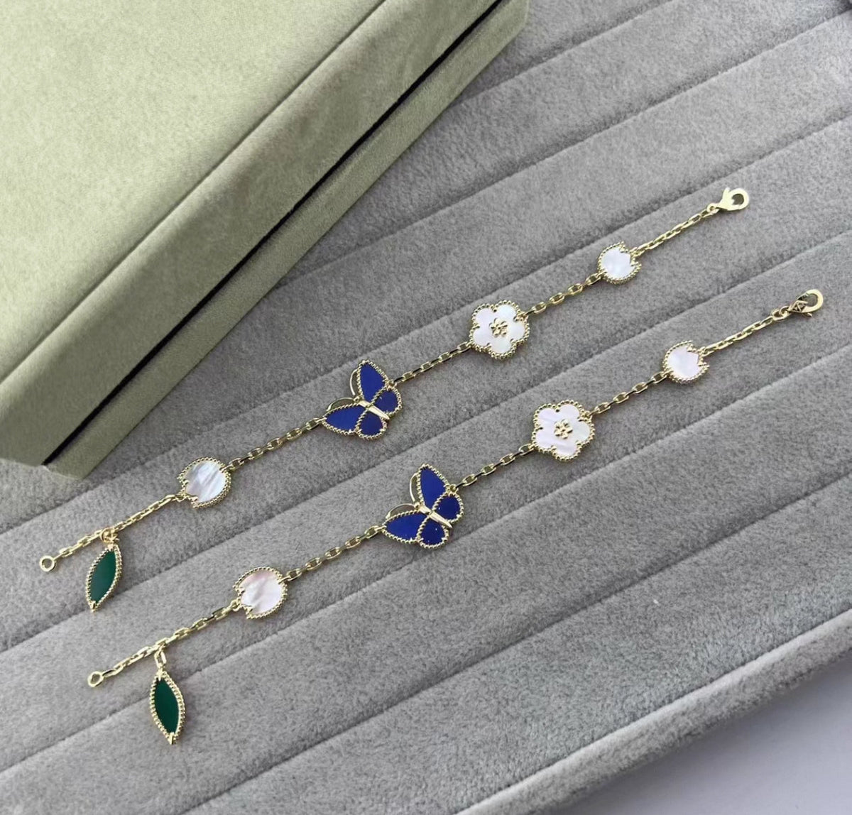 [Riva Jewelry ]LUCKY SPRING GOLD BLUESTONE WHITE MOTHER-OF-PEARL BRACELET