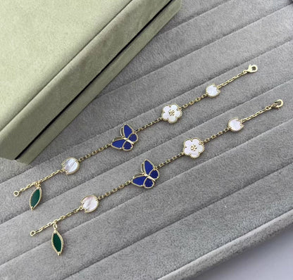 [Riva Jewelry ]LUCKY SPRING GOLD BLUESTONE WHITE MOTHER-OF-PEARL BRACELET