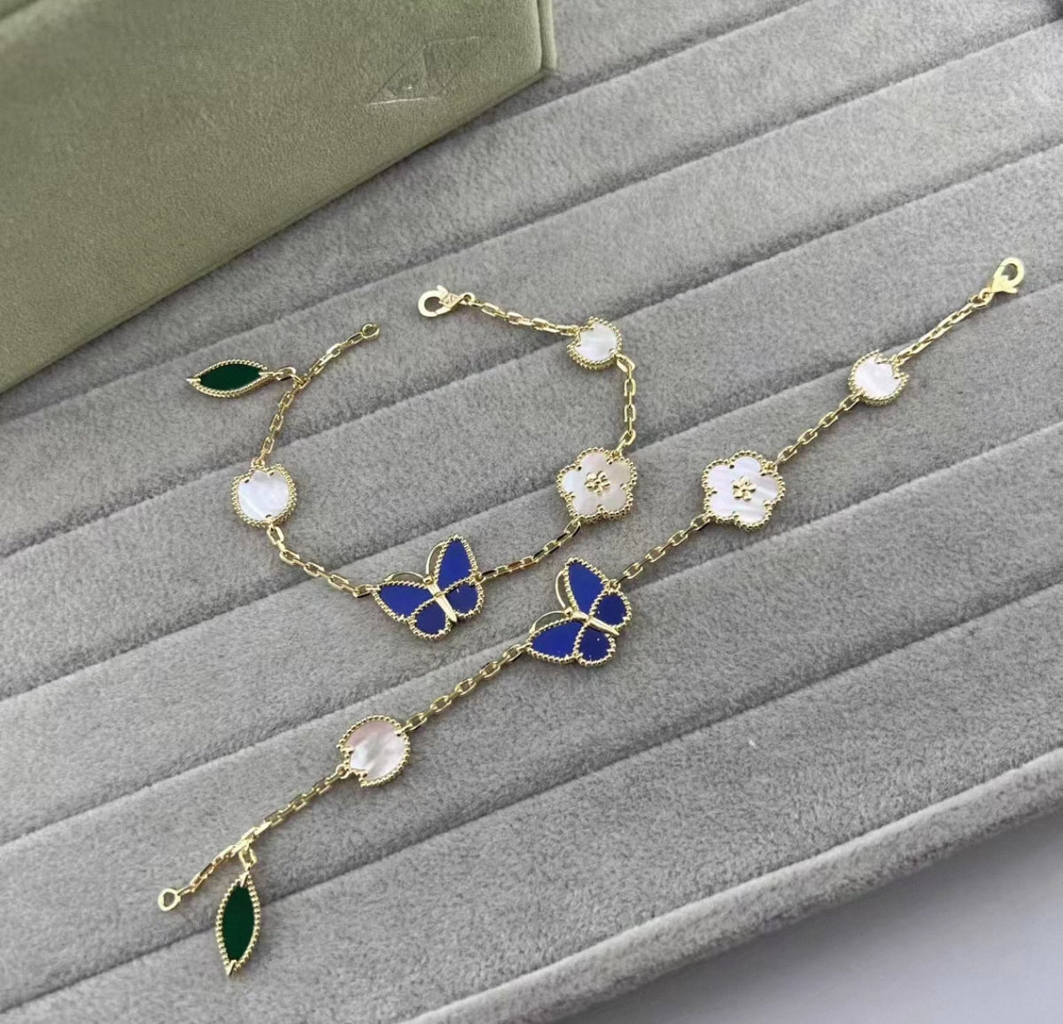 [Riva Jewelry ]LUCKY SPRING GOLD BLUESTONE WHITE MOTHER-OF-PEARL BRACELET