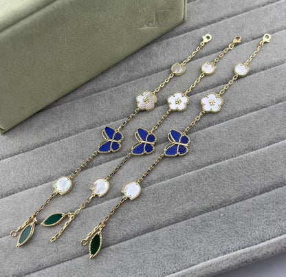 [Riva Jewelry ]LUCKY SPRING GOLD BLUESTONE WHITE MOTHER-OF-PEARL BRACELET