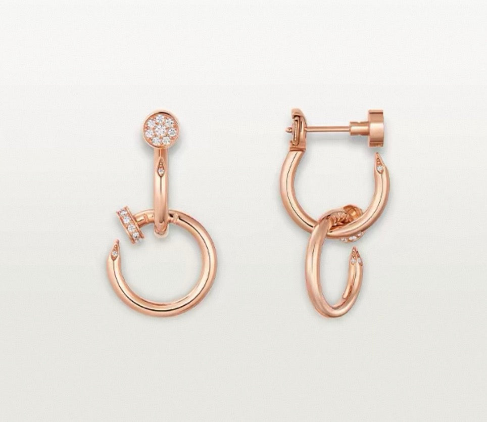 [Riva Jewelry]NAIL COLLECTION DIAMOND SET DOUBLE HOOP EARRINGS
