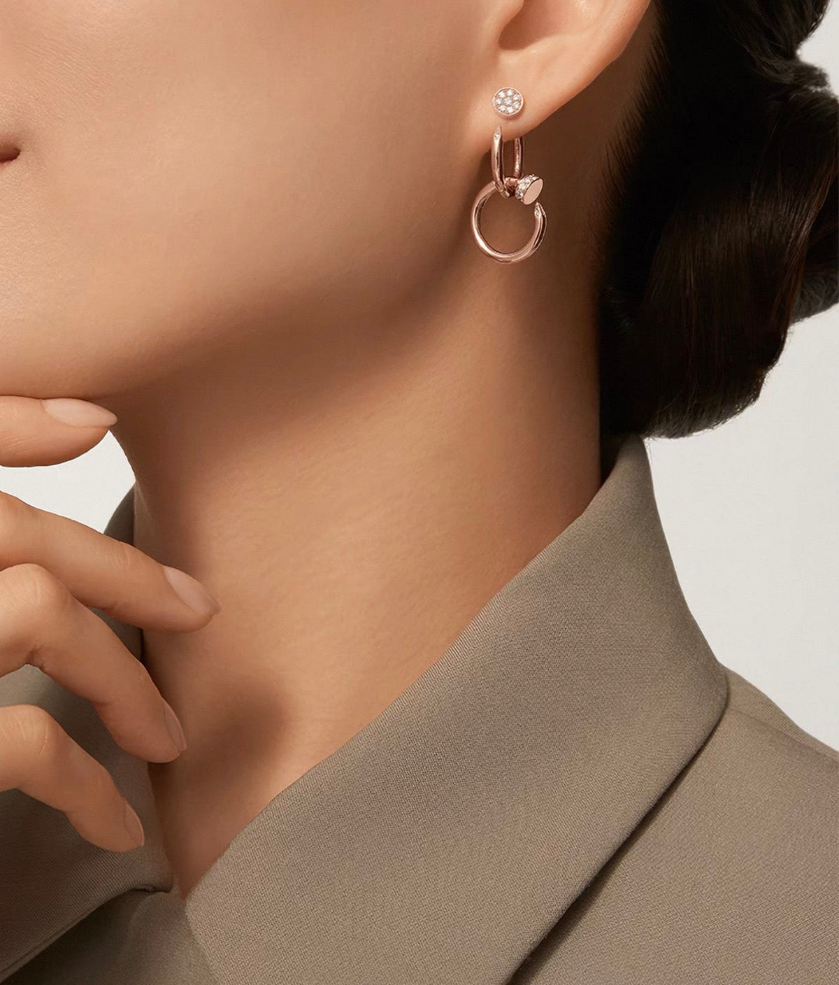 [Riva Jewelry]NAIL COLLECTION DIAMOND SET DOUBLE HOOP EARRINGS