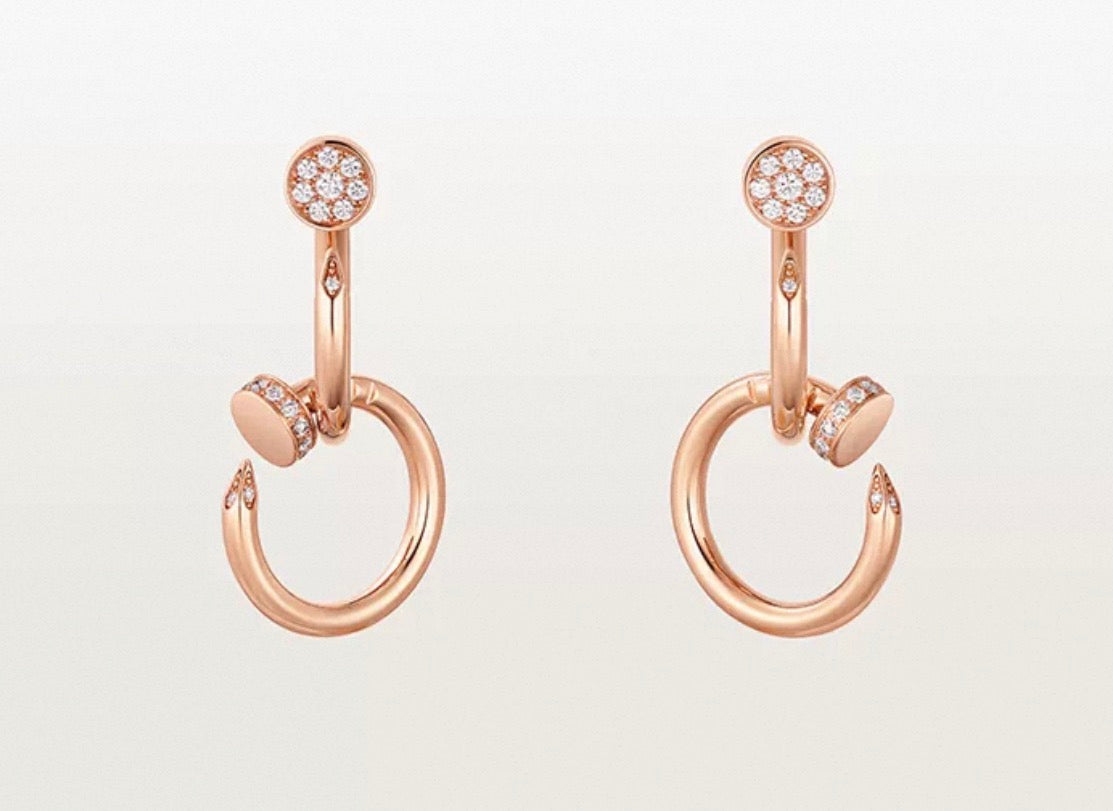 [Riva Jewelry]NAIL COLLECTION DIAMOND SET DOUBLE HOOP EARRINGS