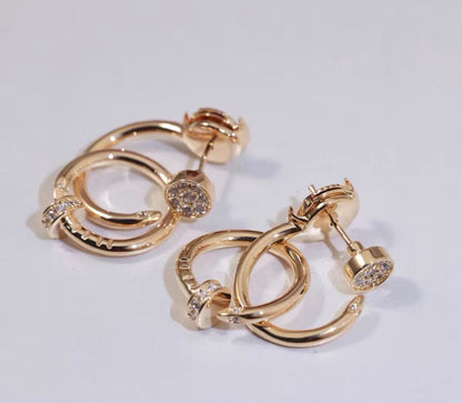 [Riva Jewelry]NAIL COLLECTION DIAMOND SET DOUBLE HOOP EARRINGS
