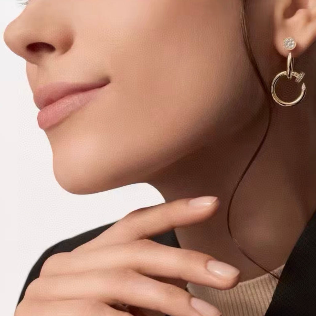 [Riva Jewelry]NAIL COLLECTION DIAMOND SET DOUBLE HOOP EARRINGS