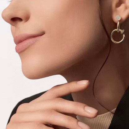 [Riva Jewelry]NAIL COLLECTION DIAMOND SET DOUBLE HOOP EARRINGS