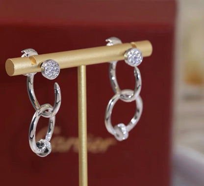 [Riva Jewelry]NAIL COLLECTION DIAMOND SET DOUBLE HOOP EARRINGS