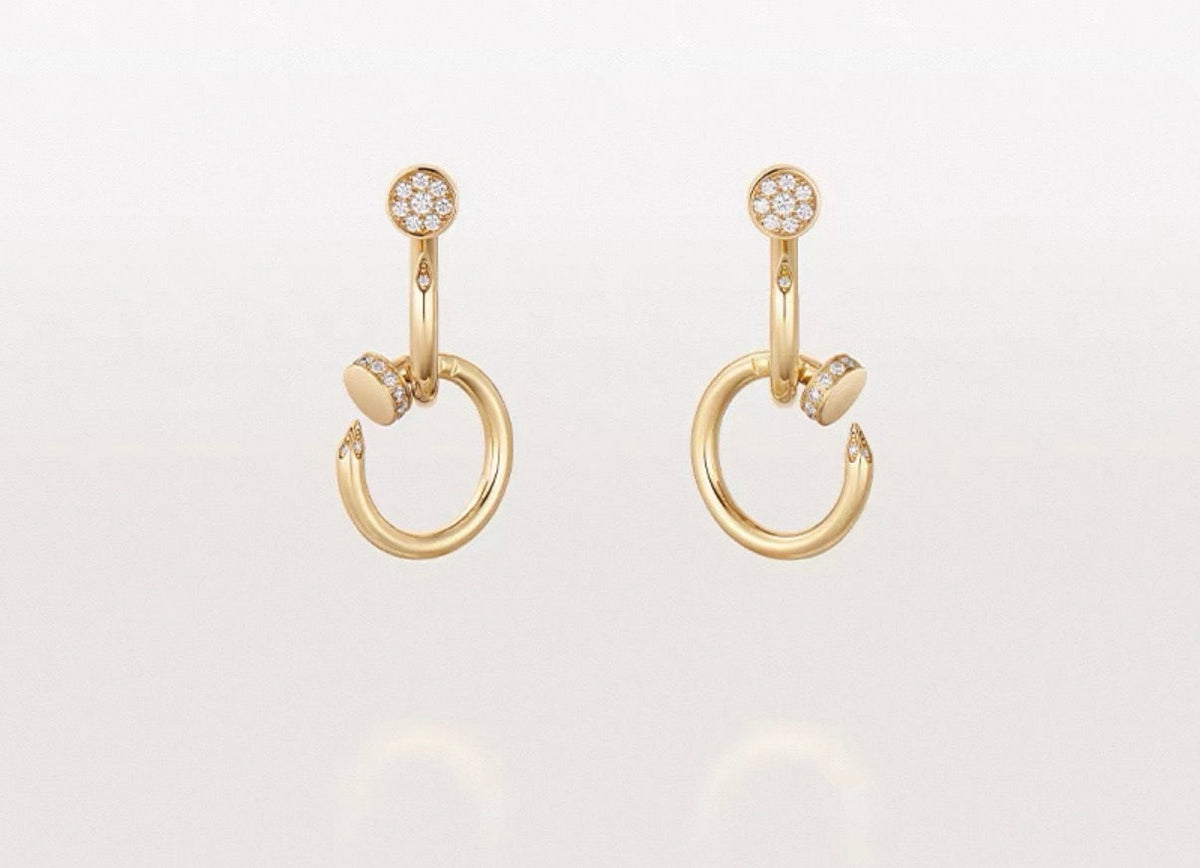 [Riva Jewelry]NAIL COLLECTION DIAMOND SET DOUBLE HOOP EARRINGS