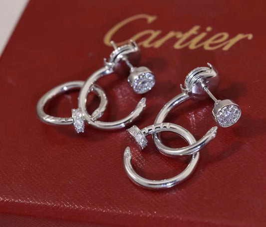 [Riva Jewelry]NAIL COLLECTION DIAMOND SET DOUBLE HOOP EARRINGS
