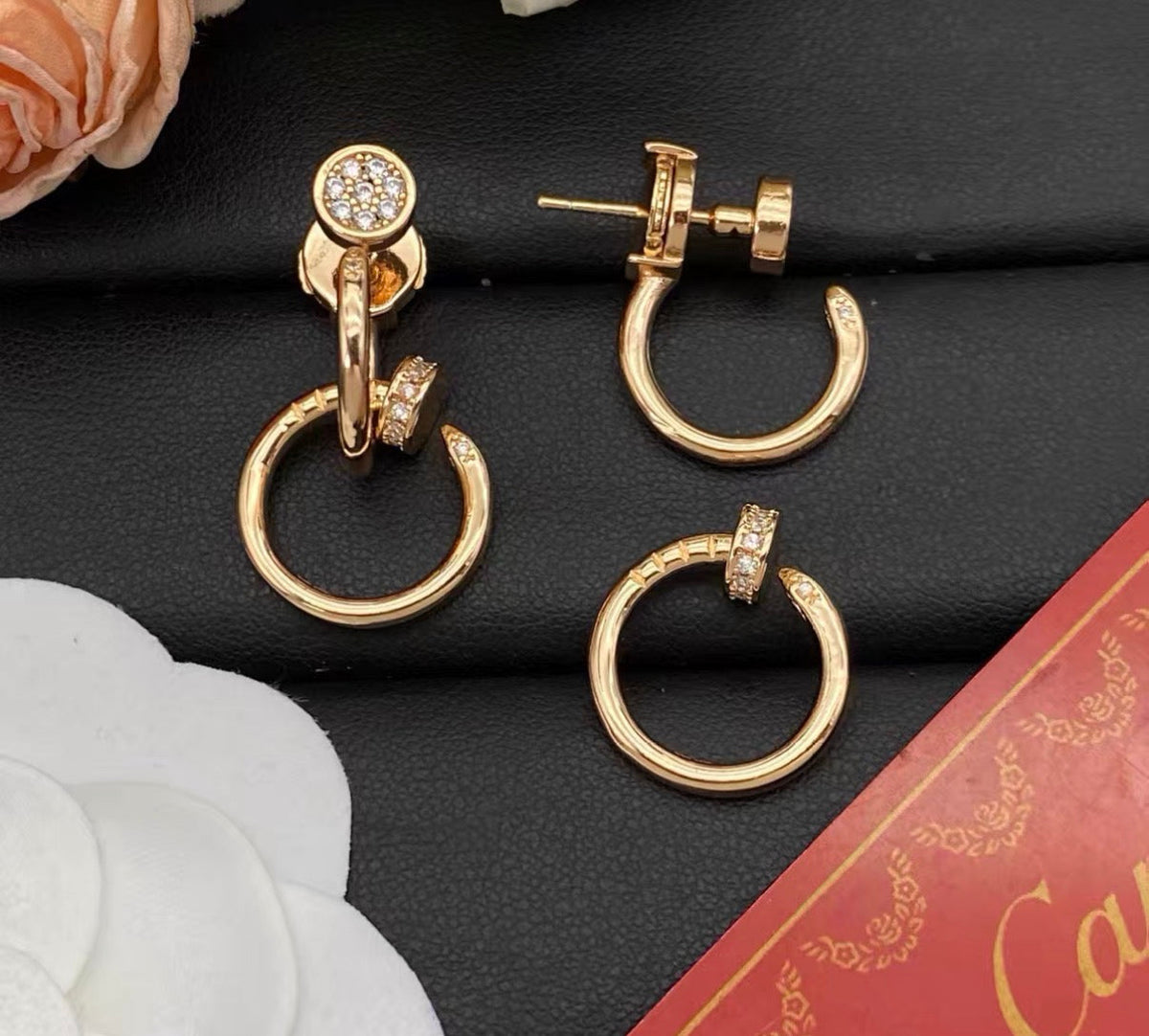 [Riva Jewelry]NAIL COLLECTION DIAMOND SET DOUBLE HOOP EARRINGS