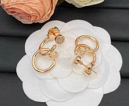 [Riva Jewelry]NAIL COLLECTION DIAMOND SET DOUBLE HOOP EARRINGS