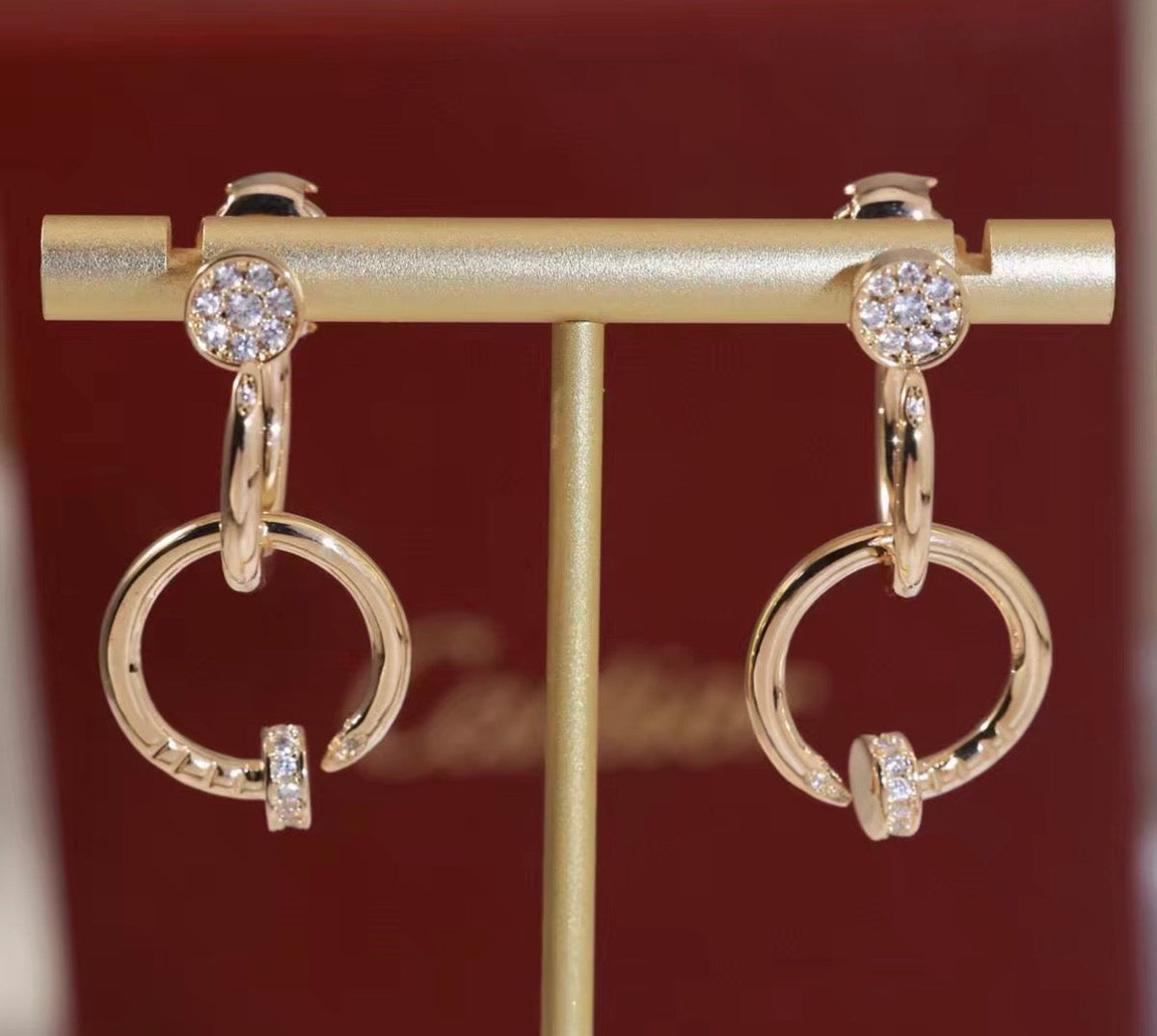 [Riva Jewelry]NAIL COLLECTION DIAMOND SET DOUBLE HOOP EARRINGS