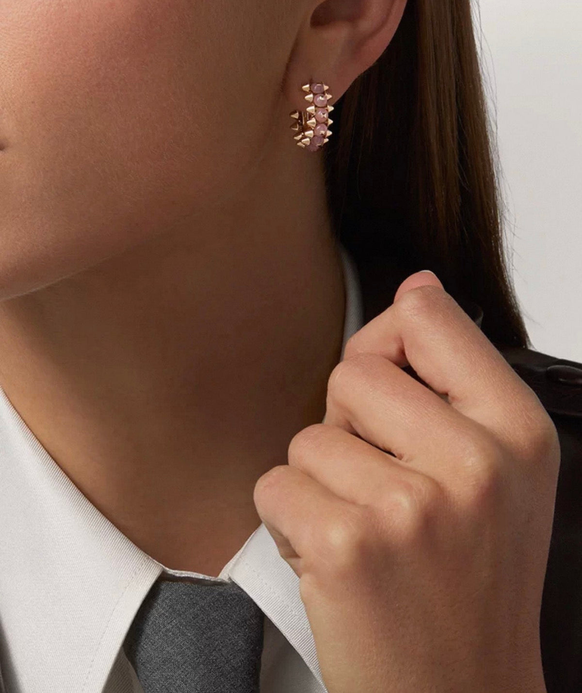 [Riva Jewelry]CLASH COLLECTION AGATE CHALCEDONY STUD EARRINGS