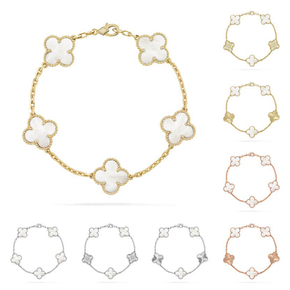 [Riva Jewelry]LUCKY CLOVER 5-MOTIF BRACELET - WHITE MOTHER-OF-PEARL COLLECTION