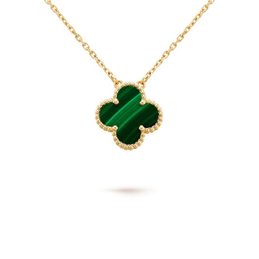 [Riva Jewelry ]CLOVER 15MM MALACHITE SINGLE FLOWER  NECKLACE