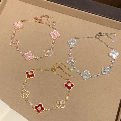 [Riva Jewelry ]CLOVER 5 MOTIF PINK BLUE RED WHITE BRACELET