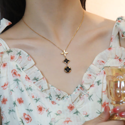 [Riva Jewelry ]STAR AND SUN ONYX PINK GOLD NECKLACE