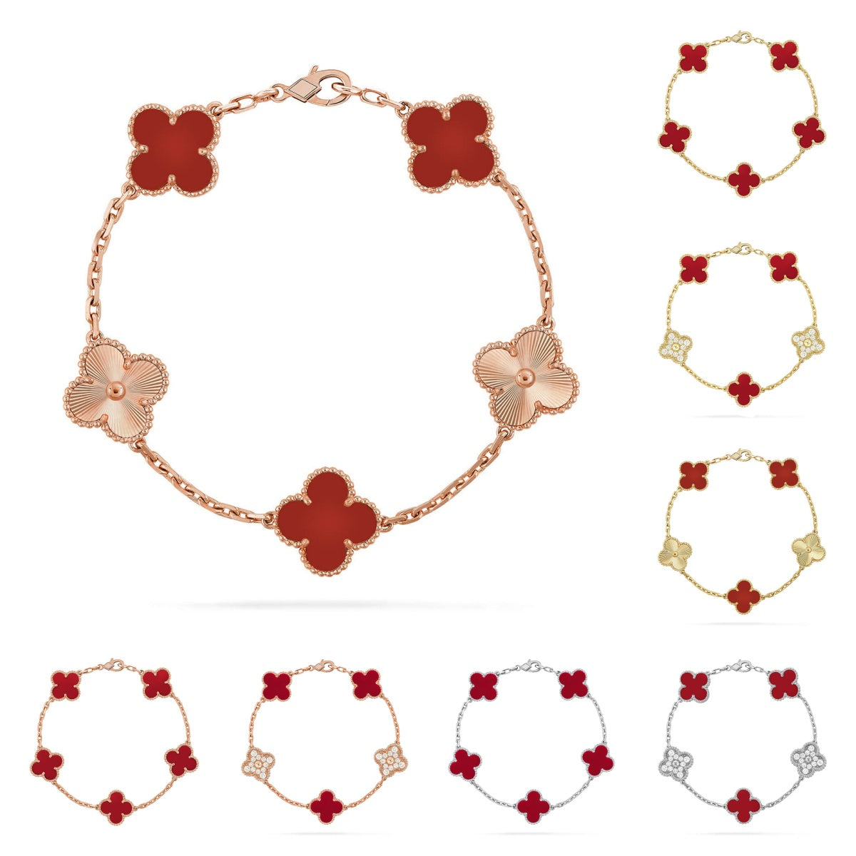 [Riva Jewelry]LUCKY CLOVER 5-MOTIV ARMBAND - RED CARNELIAN KOLLEKTION