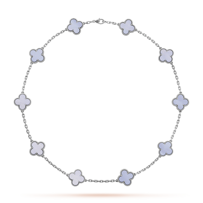 [Riva Jewelry ]CLOVER 10 MOTIFS BLUE CHALCEDONY NECKLACE